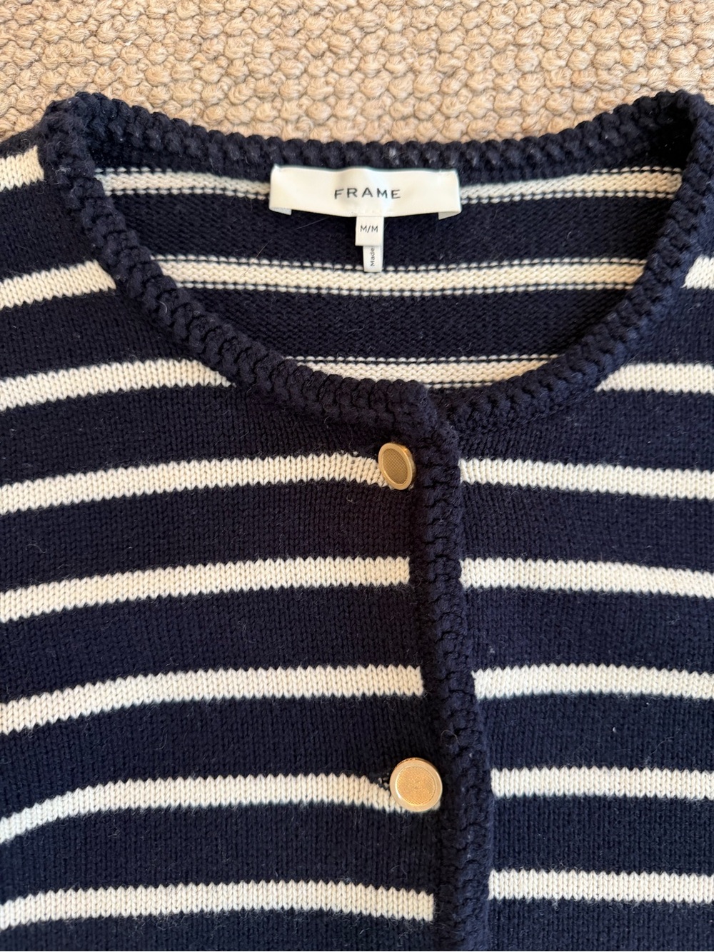 Frame Denim black & White Striped Button-Front Cardigan - Picture 2 of 3